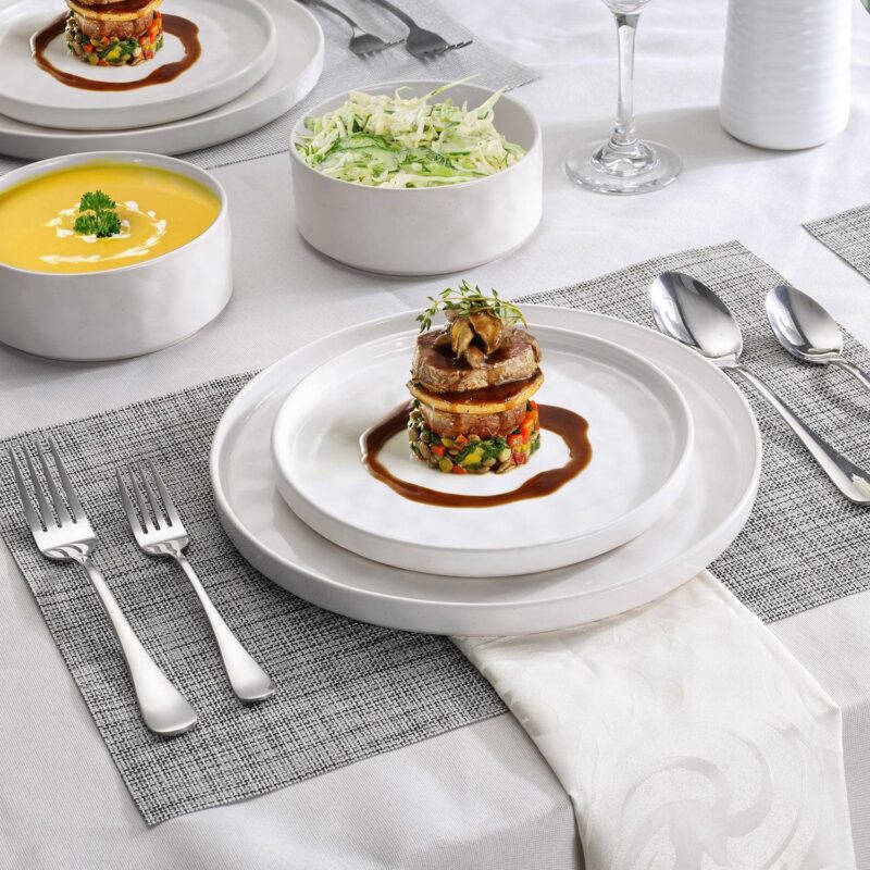 Vesteel Dinnerware Sets, 12-Piece Stoneware Plates and Bowls Set, Dishes Set for 4, Elegant Ceramic Dinnerware for Home Restaurant - Speckled White - Image 7