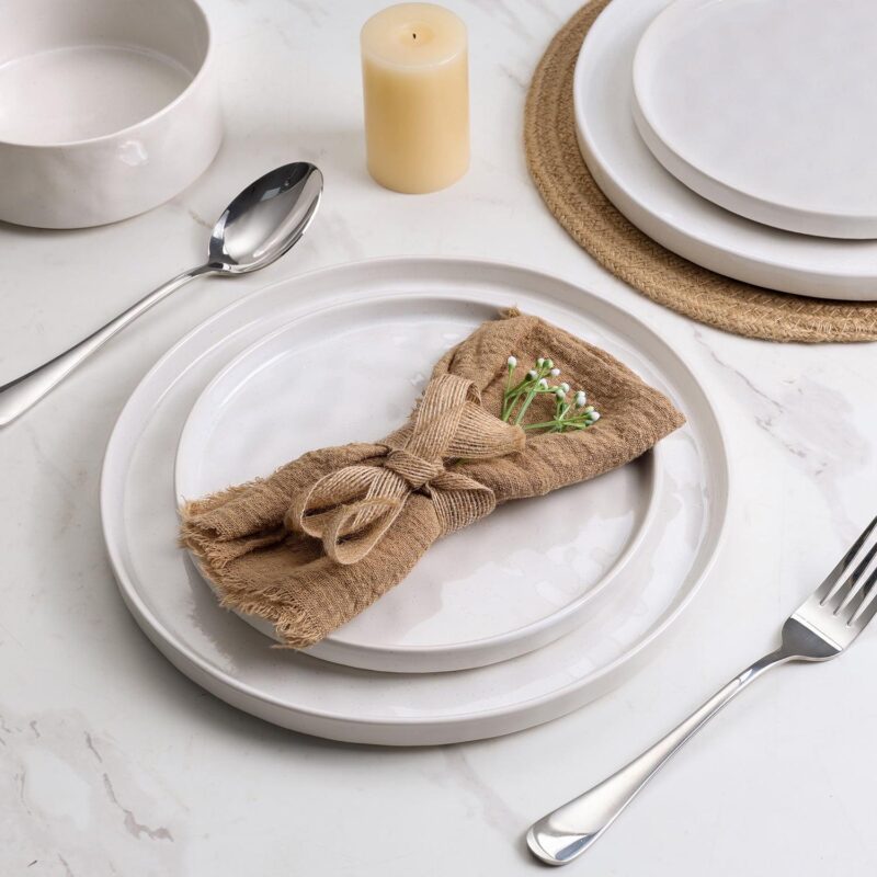 Vesteel Dinnerware Sets, 12-Piece Stoneware Plates and Bowls Set, Dishes Set for 4, Elegant Ceramic Dinnerware for Home Restaurant - Speckled White - Image 4