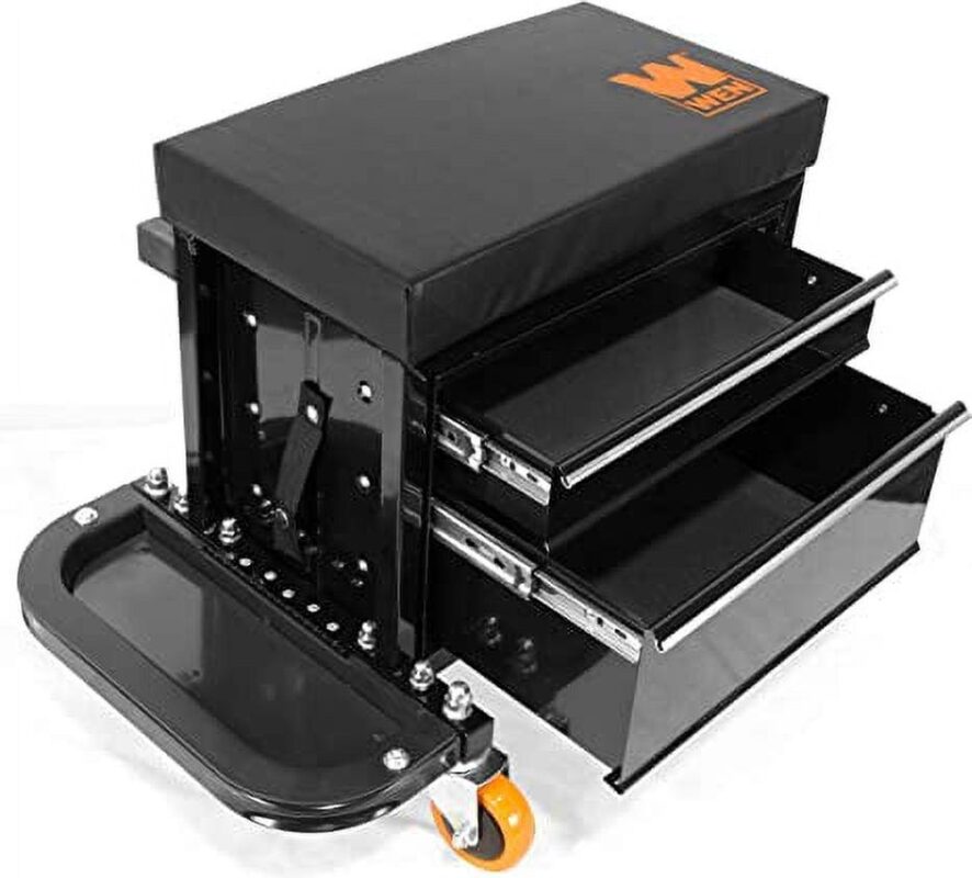 WEN 400-Pound Capacity Garage Glider Rolling Tool Chest Seat with Storage Pouch - Image 2