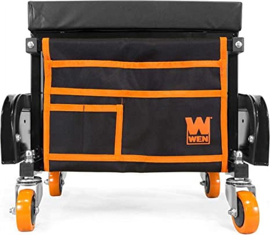 WEN 400-Pound Capacity Garage Glider Rolling Tool Chest Seat with Storage Pouch - Image 3