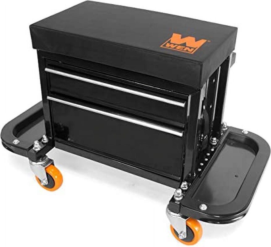WEN 400-Pound Capacity Garage Glider Rolling Tool Chest Seat with Storage Pouch