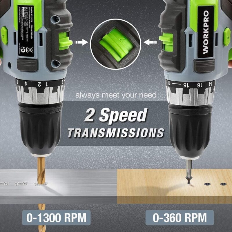 WORKPRO 20V Cordless Drill/Driver Kit, 3/8a , 18+2 Torque Setting, Variable Speed, 2.0 Ah Li-Ion Battery and 1 Hour Fast Charger - Image 6
