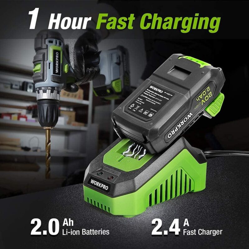 WORKPRO 20V Cordless Drill/Driver Kit, 3/8a , 18+2 Torque Setting, Variable Speed, 2.0 Ah Li-Ion Battery and 1 Hour Fast Charger - Image 3