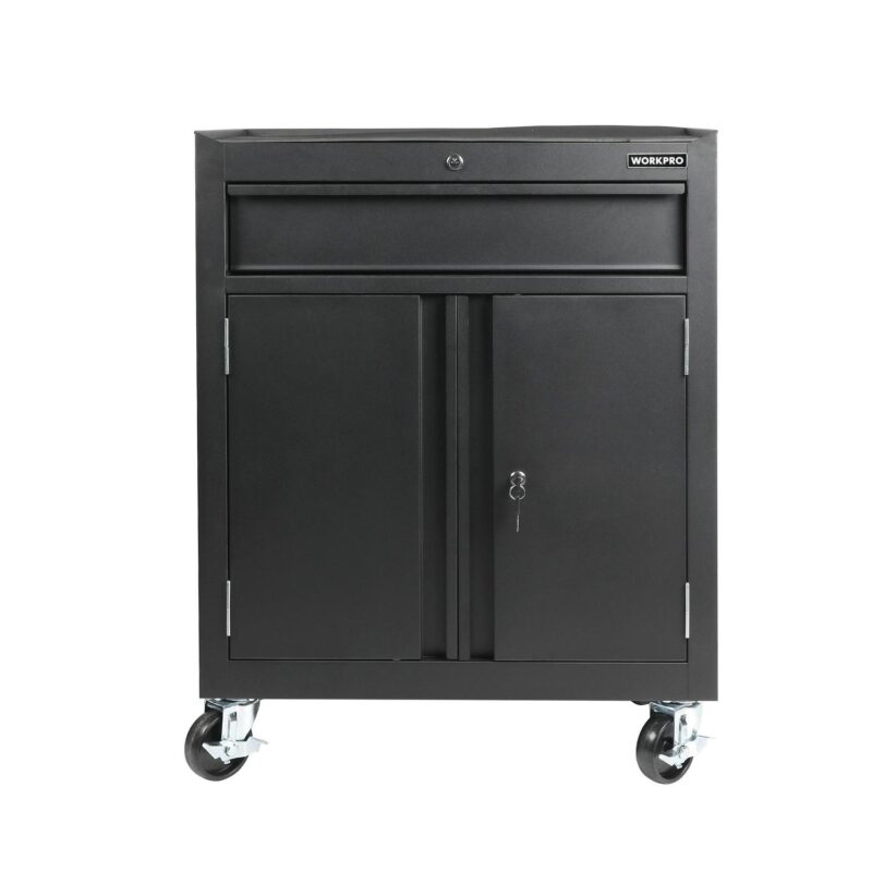 WORKPRO 28-inch 2-Shelf Rolling Garage Storage Cabinet, Lockable, Black - Image 2