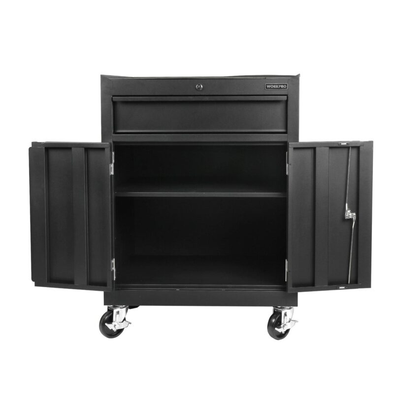 WORKPRO 28-inch 2-Shelf Rolling Garage Storage Cabinet, Lockable, Black - Image 6