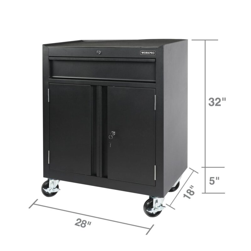 WORKPRO 28-inch 2-Shelf Rolling Garage Storage Cabinet, Lockable, Black - Image 4