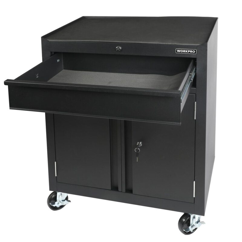 WORKPRO 28-inch 2-Shelf Rolling Garage Storage Cabinet, Lockable, Black - Image 3