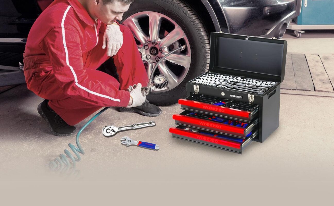 WORKPRO 408-Piece Auto Repair Tool Set,Mechanics Tool Set,General Household Home Repair Tool Kit with 3-Drawer Heavy Duty Metal Box,Hand Tool Kit - Image 9