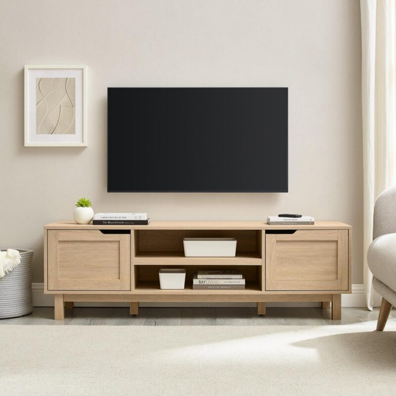 Walker Edison Contemporary 2-Door TV Stand for TVs up to 65a , Coastal Oak - Image 2