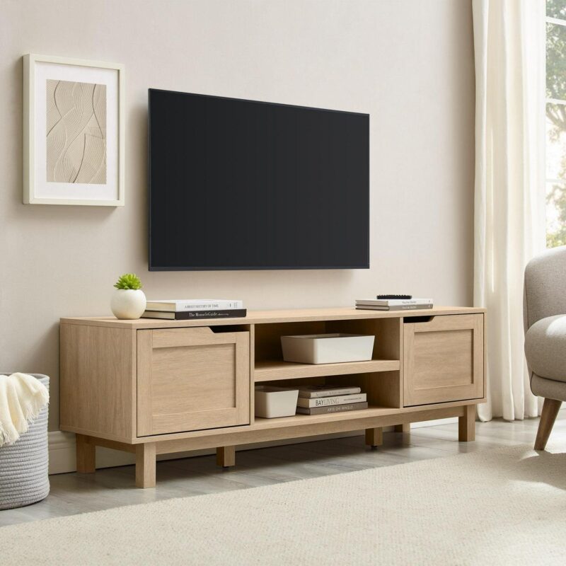 Walker Edison Contemporary 2-Door TV Stand for TVs up to 65a , Coastal Oak