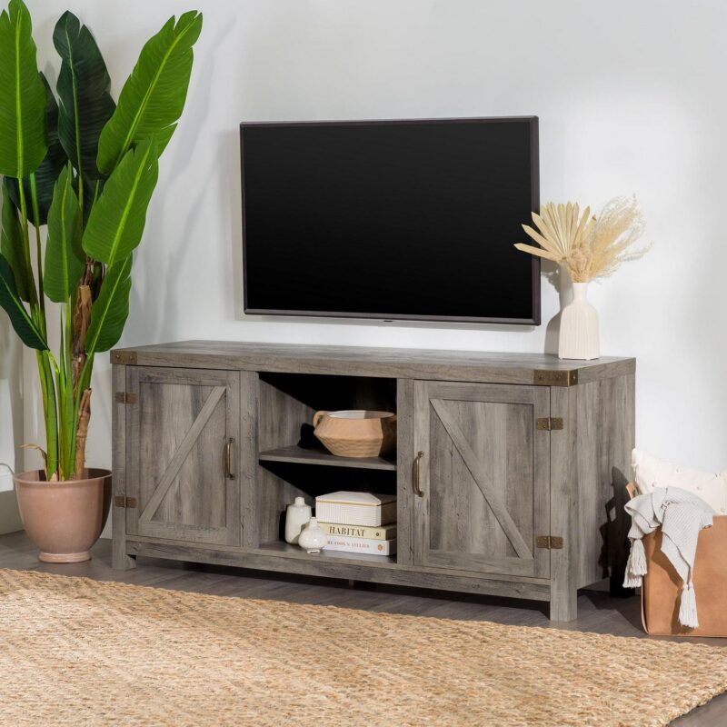 Walker Edison Modern Farmhouse Barn Door TV Stand for TVs up to 65 , Grey Wash