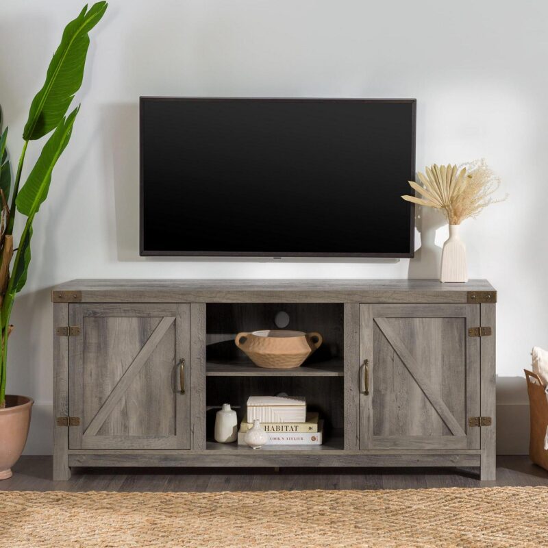Walker Edison Modern Farmhouse Barn Door TV Stand for TVs up to 65 , Grey Wash - Image 2