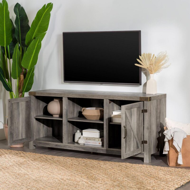 Walker Edison Modern Farmhouse Barn Door TV Stand for TVs up to 65 , Grey Wash - Image 3