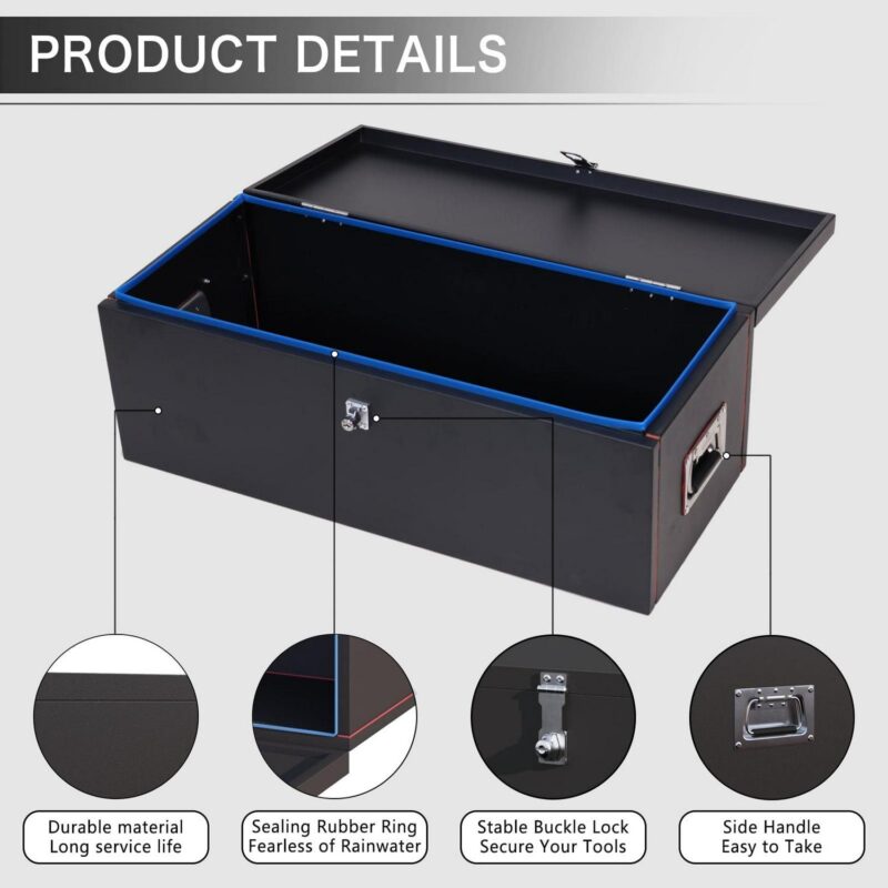 Walnest 31  Heavy Duty Steel Truck Tool Box with Side Handle, Lock and Keys - Black - Image 4