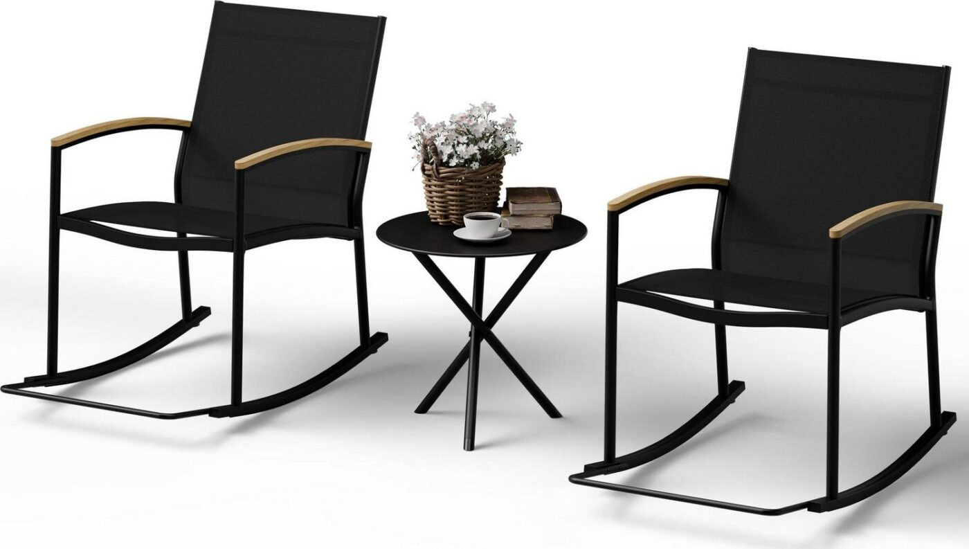 Walsunny 3 Pieces Patio Set Outdoor Patio Furniture Sets Modern Rocking Bistro Set Textilene Chair Conversation Sets Black - Image 5