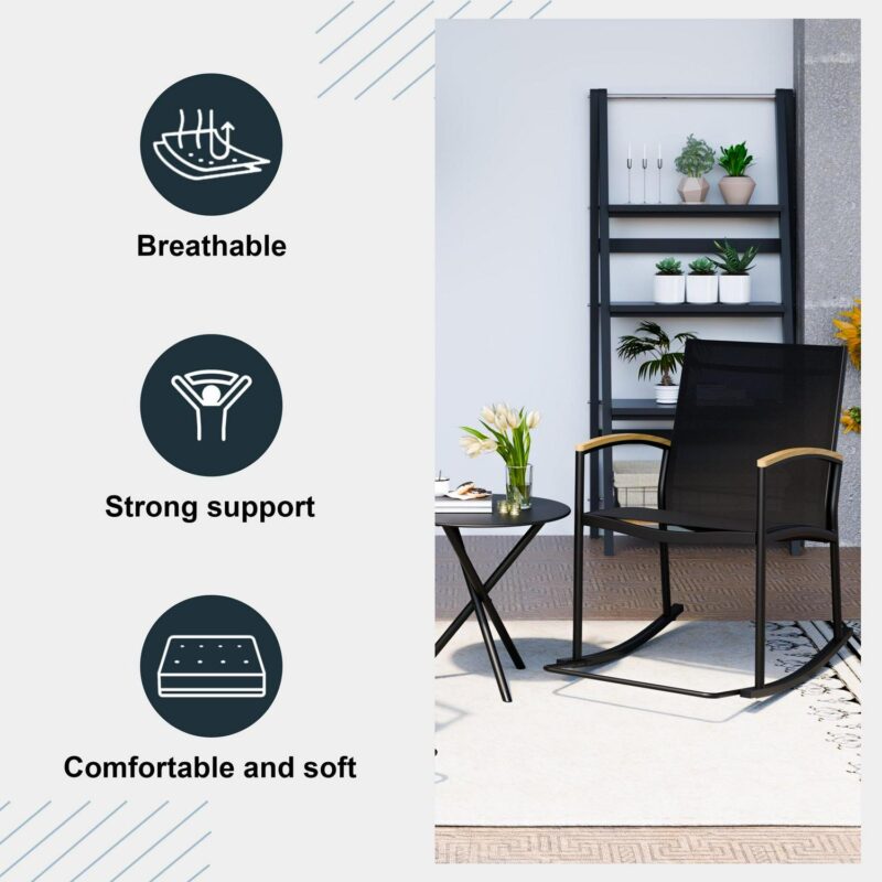 Walsunny 3 Pieces Patio Set Outdoor Patio Furniture Sets Modern Rocking Bistro Set Textilene Chair Conversation Sets Black - Image 3
