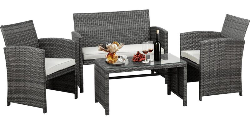 Walsunny 4 Piece Patio Ratten Set Outdoor Furniture Set Wicker Conversation Set with Cushions and Tempered Glass Tabletop - Image 10