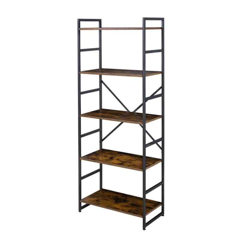 Walsunny 5 Tiers Bookshelf Classically Tall Bookcase Shelf Industrial Book Rack Modern Book Holder Brown