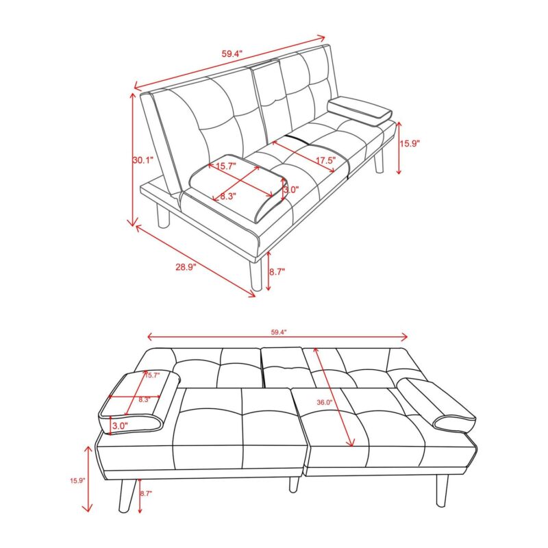 Walsunny 60a Convertible Sofa Bed Small Folding Loveseat Couch Removable Armrest, Modern Futon Recliner Sleeper wIth 2 Cup Holder Dark Gray - Image 9