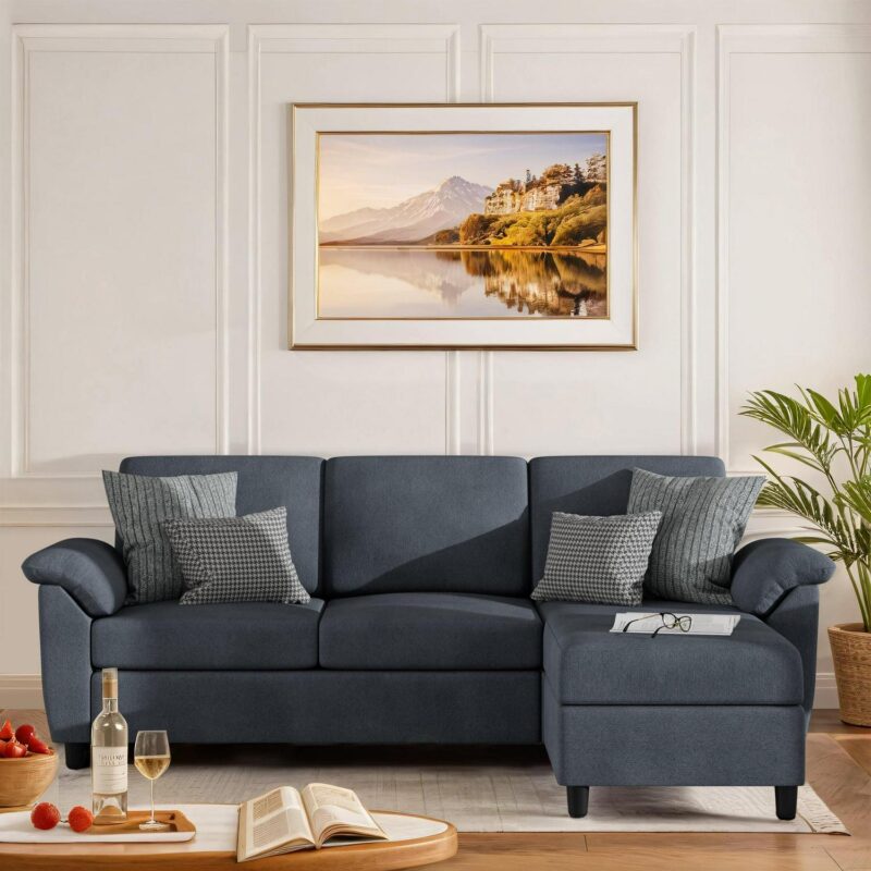 Walsunny 79  Convertible Sectional Sofa Couch,Linen Fabric L Shaped Sofa with Removable Pillows Dark Gray