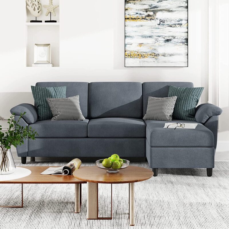 Walsunny 79  Convertible Sectional Sofa Couch,Linen Fabric L Shaped Sofa with Removable Pillows Dark Gray - Image 8