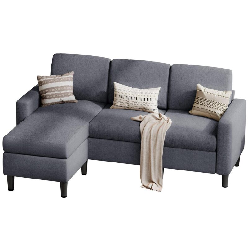 Walsunny Convertible Sectional Sofa Couch L-Shaped Couch with Modern Linen Fabric for Small Space(Dark Gray) - Image 7