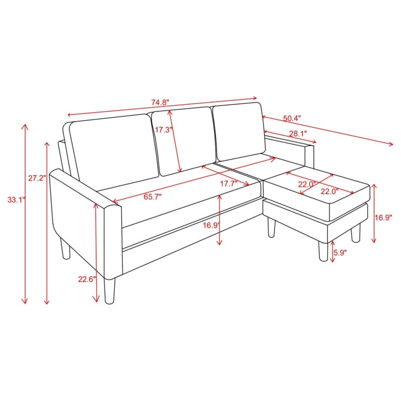Walsunny Convertible Sectional Sofa Couch L-Shaped Couch with Modern Linen Fabric for Small Space(Dark Gray) - Image 6