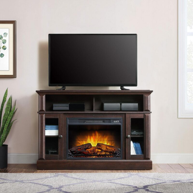Whalen Furniture Barston Media Fireplace TV Stand for TVs up to 55a , Cherry Brown Finish - Image 3