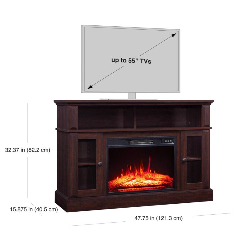 Whalen Furniture Barston Media Fireplace TV Stand for TVs up to 55a , Cherry Brown Finish - Image 7