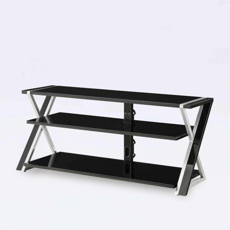 Whalen Furniture Black TV Stand for 60  Flat Panel TVs with Tempered Glass Shelves - Image 4