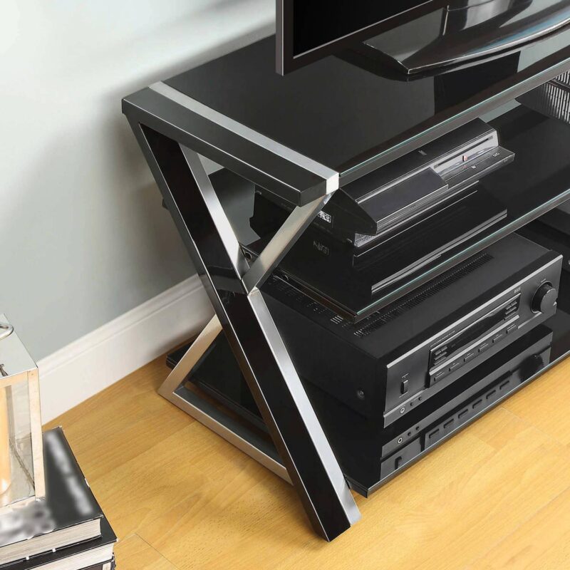 Whalen Furniture Black TV Stand for 60  Flat Panel TVs with Tempered Glass Shelves - Image 3