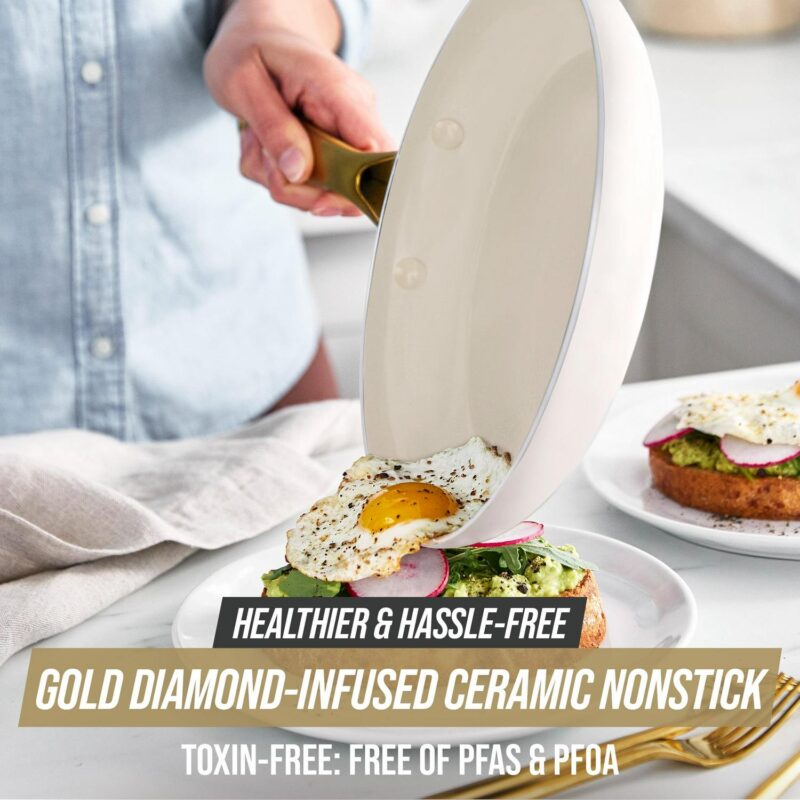 White Diamond 12-Piece Toxin-Free Ceramic Nonstick Pots and Pans Cookware Set, Dishwasher Safe - Image 2