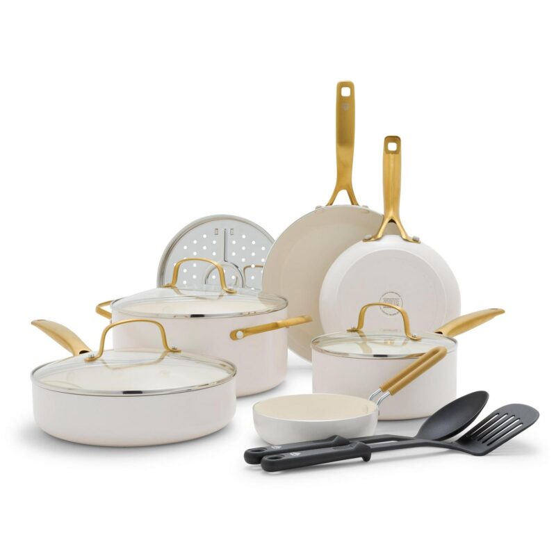 White Diamond 12-Piece Toxin-Free Ceramic Nonstick Pots and Pans Cookware Set, Dishwasher Safe