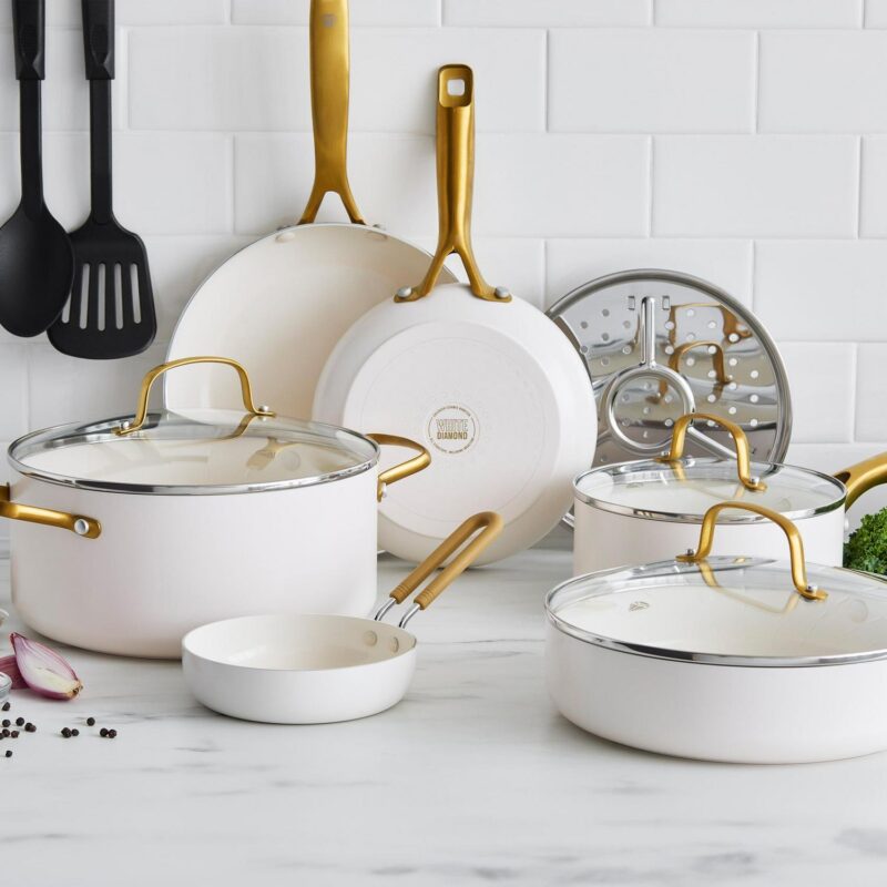 White Diamond 12-Piece Toxin-Free Ceramic Nonstick Pots and Pans Cookware Set, Dishwasher Safe - Image 11
