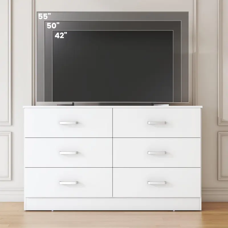 Winkalon 6 Drawer White Double Dresser, Wood Storage Cabinet with Easy Pull Out Handles for Living Room,Chest of Drawers for Bedroom - Image 5