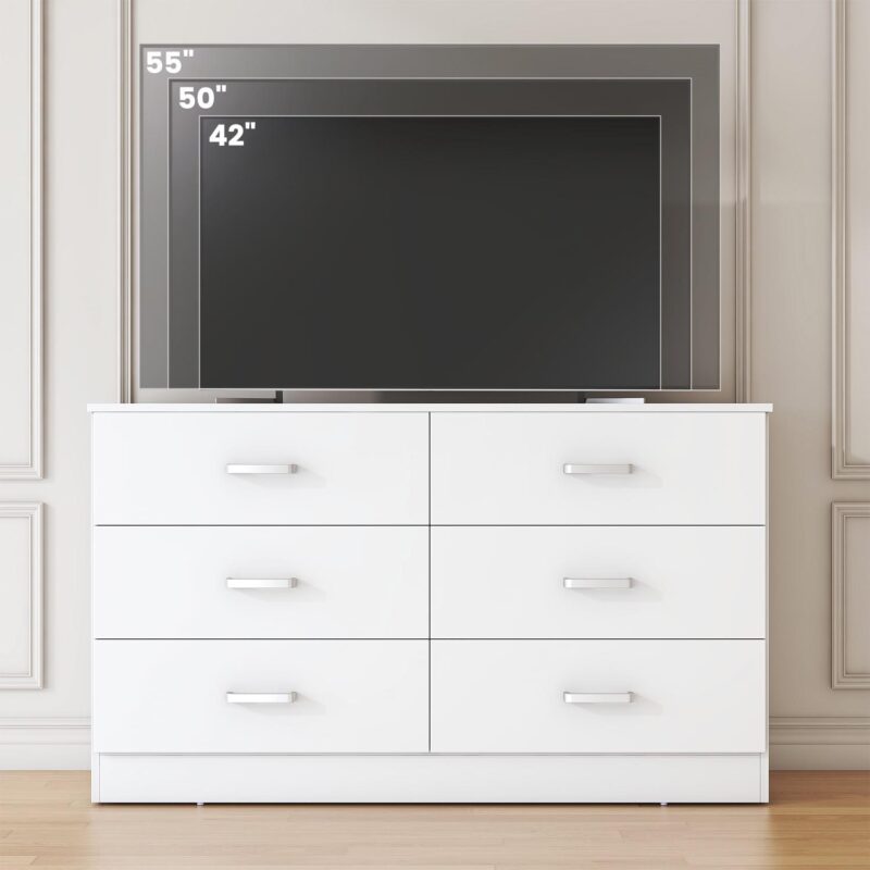 Winkalon 6 Drawer White Double Dresser, Wood Storage Cabinet with Easy Pull Out Handles for Living Room,Chest of Drawers for Bedroom - Image 5