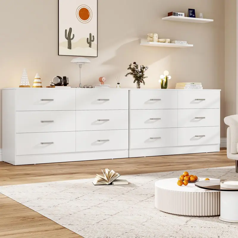 Winkalon 6 Drawer White Double Dresser, Wood Storage Cabinet with Easy Pull Out Handles for Living Room,Chest of Drawers for Bedroom - Image 4