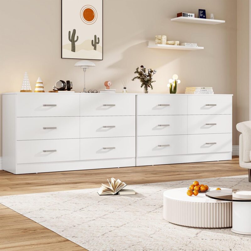 Winkalon 6 Drawer White Double Dresser, Wood Storage Cabinet with Easy Pull Out Handles for Living Room,Chest of Drawers for Bedroom - Image 4