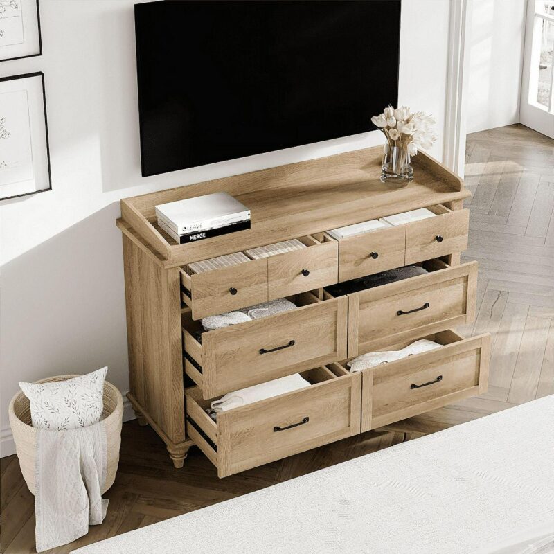 Wood Kids Dresser with 6 Drawers, Oak Nursery Dresser Chest of Drawers, Mid-Century Dresser for Bedroom - Image 5