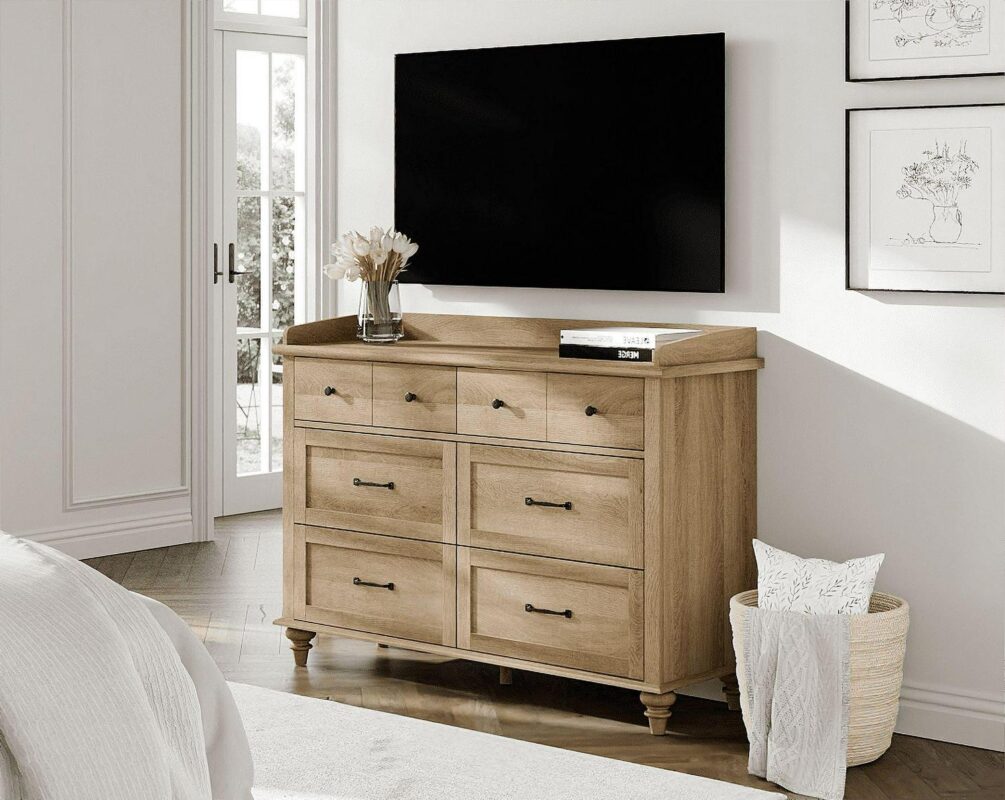 Wood Kids Dresser with 6 Drawers, Oak Nursery Dresser Chest of Drawers, Mid-Century Dresser for Bedroom - Image 4