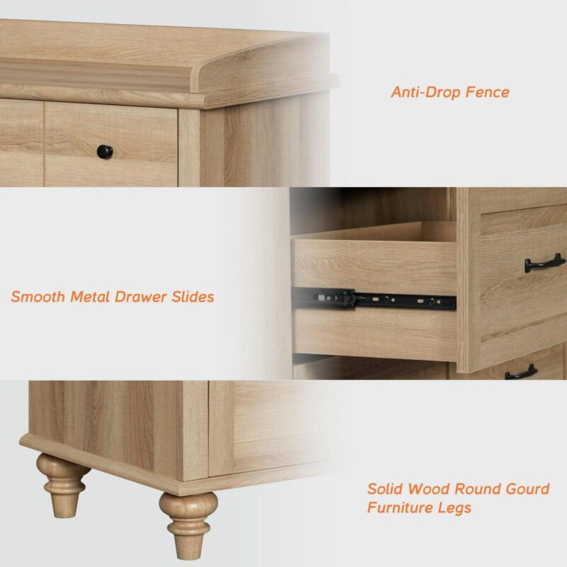 Wood Kids Dresser with 6 Drawers, Oak Nursery Dresser Chest of Drawers, Mid-Century Dresser for Bedroom - Image 6