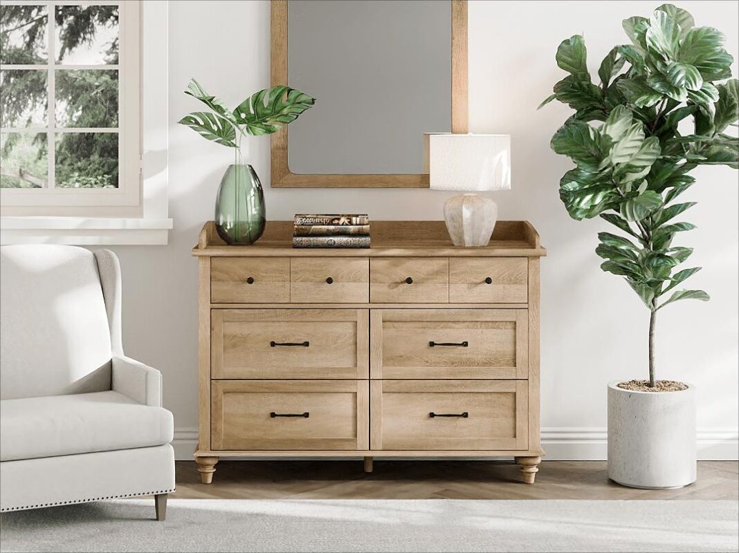 Wood Kids Dresser with 6 Drawers, Oak Nursery Dresser Chest of Drawers, Mid-Century Dresser for Bedroom - Image 2