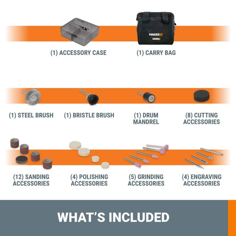 Worx MakerX WX991L 3pc Crafting Tool Combo Kit - Rotary Tool + Angle Grinder + Wood and Metal Crafter - Image 10