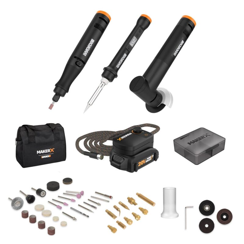Worx MakerX WX991L 3pc Crafting Tool Combo Kit - Rotary Tool + Angle Grinder + Wood and Metal Crafter