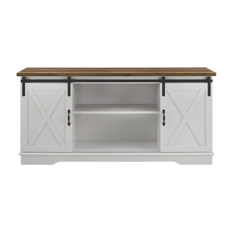 Woven Paths Farmhouse Sliding Barn Door TV Stand for TVs up to 65 , White/Reclaimed Barnwood - Image 10