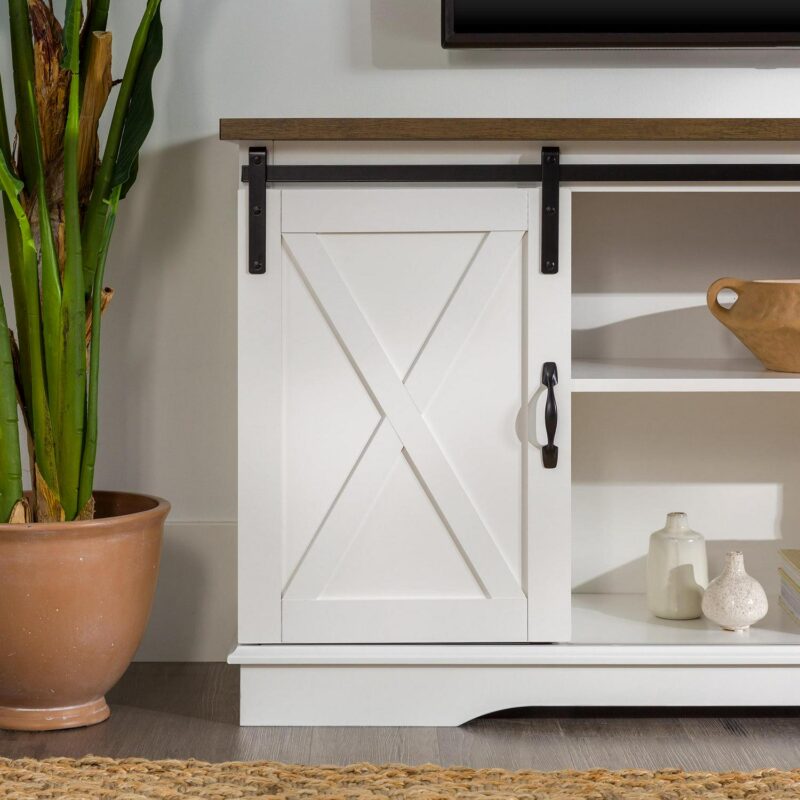 Woven Paths Farmhouse Sliding Barn Door TV Stand for TVs up to 65 , White/Reclaimed Barnwood - Image 11