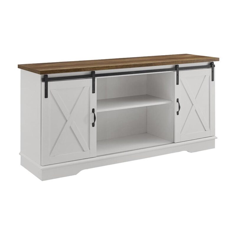 Woven Paths Farmhouse Sliding Barn Door TV Stand for TVs up to 65 , White/Reclaimed Barnwood - Image 5