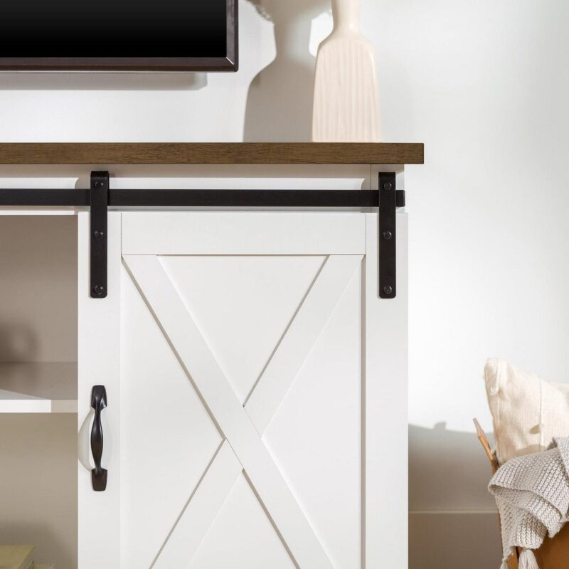 Woven Paths Farmhouse Sliding Barn Door TV Stand for TVs up to 65 , White/Reclaimed Barnwood - Image 3