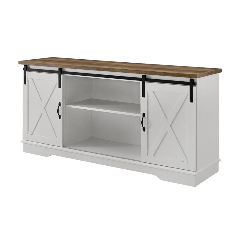 Woven Paths Farmhouse Sliding Barn Door TV Stand for TVs up to 65 , White/Reclaimed Barnwood - Image 9
