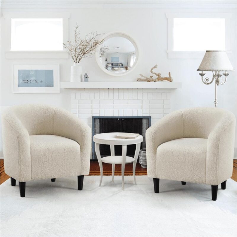 Yaheetech Upholstered Club Chair Accent Barrel Chair, Ivory - Image 3